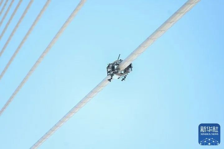 福州使用爬索機(jī)器人對平潭海峽公鐵跨海大橋斜拉索外觀進(jìn)行觀測檢查